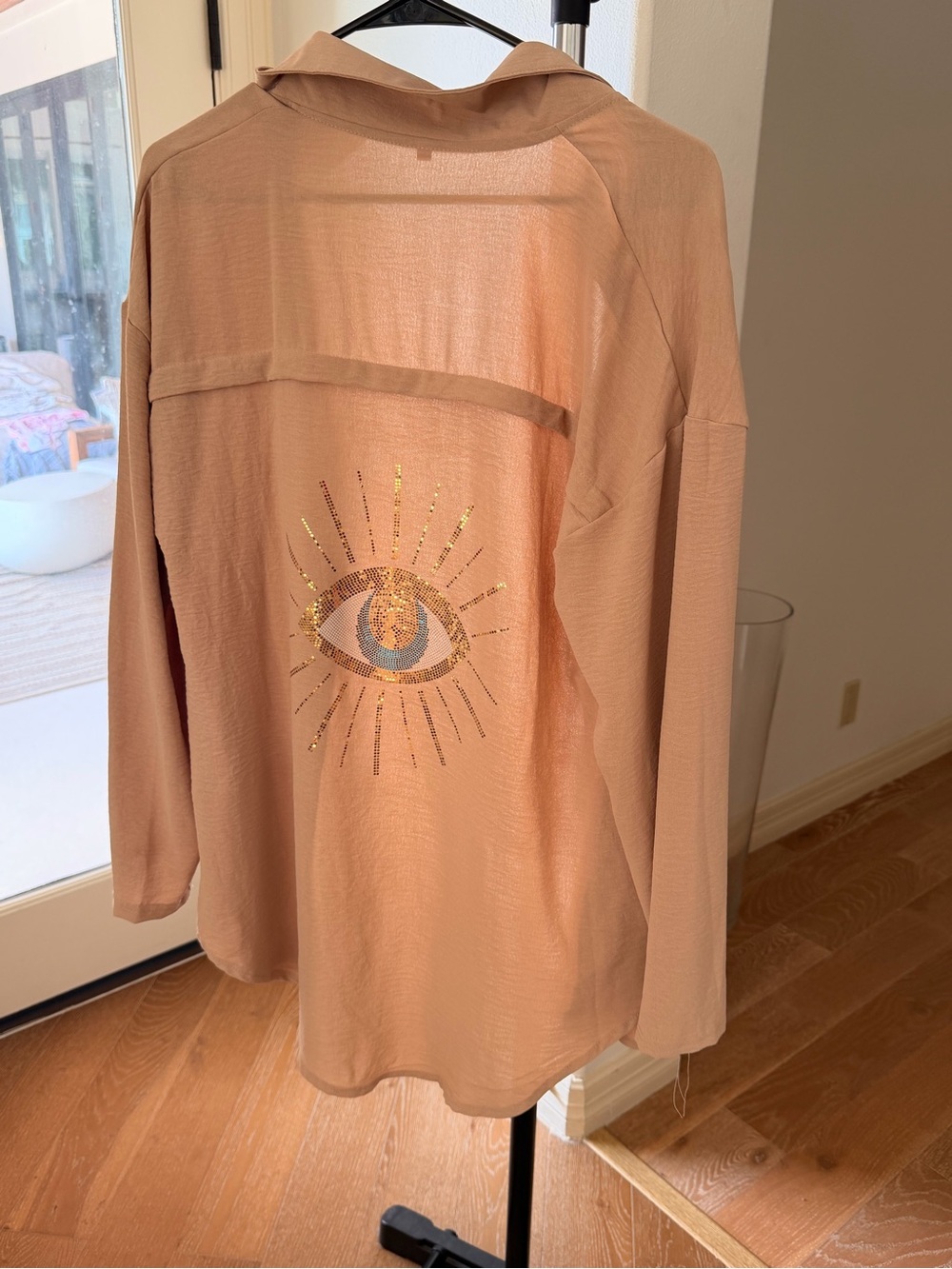 Peach Sequin Eye-Back Lightweight Blouse Jacket